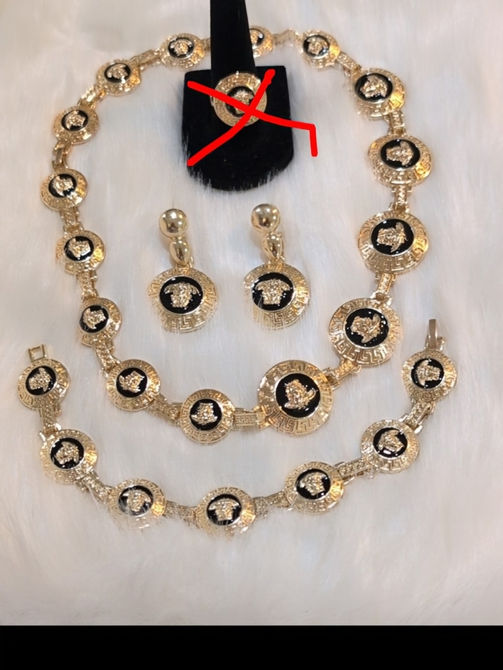 Gold Tone and Black Medallion Jewelry Set - Women FASHION